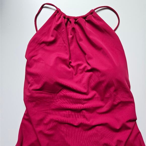 Andie NEW Pink Criss Cross Back High Neck Solid The Saidia One Piece Magenta XL - Picture 6 of 9